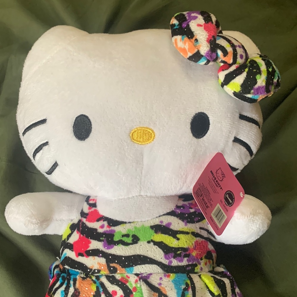 NWT RARE HELLO KITTY Plush Toy Glitter Rainbow Zebra Print- 12 inches